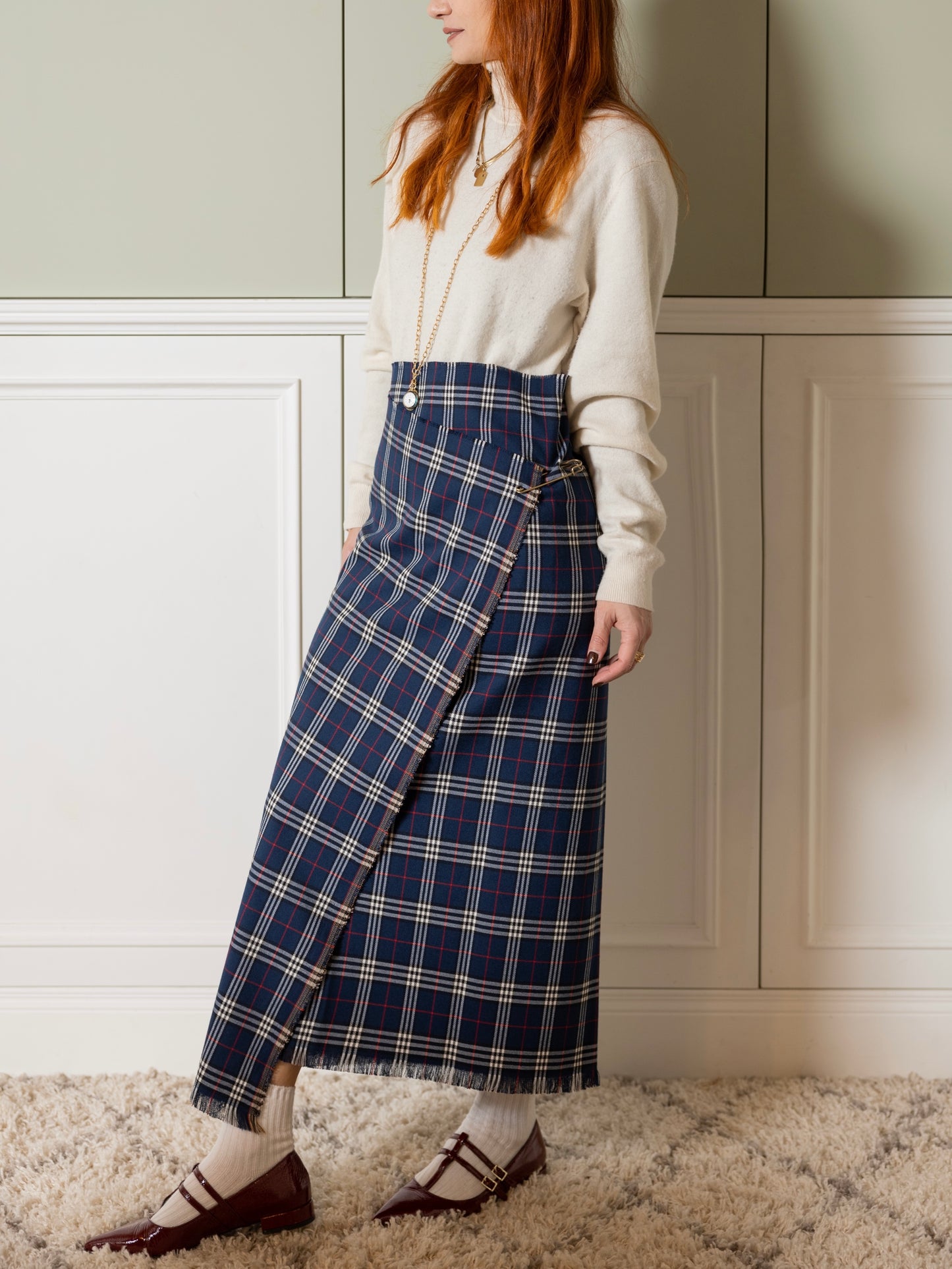 Maxi Gonna tartan bluette