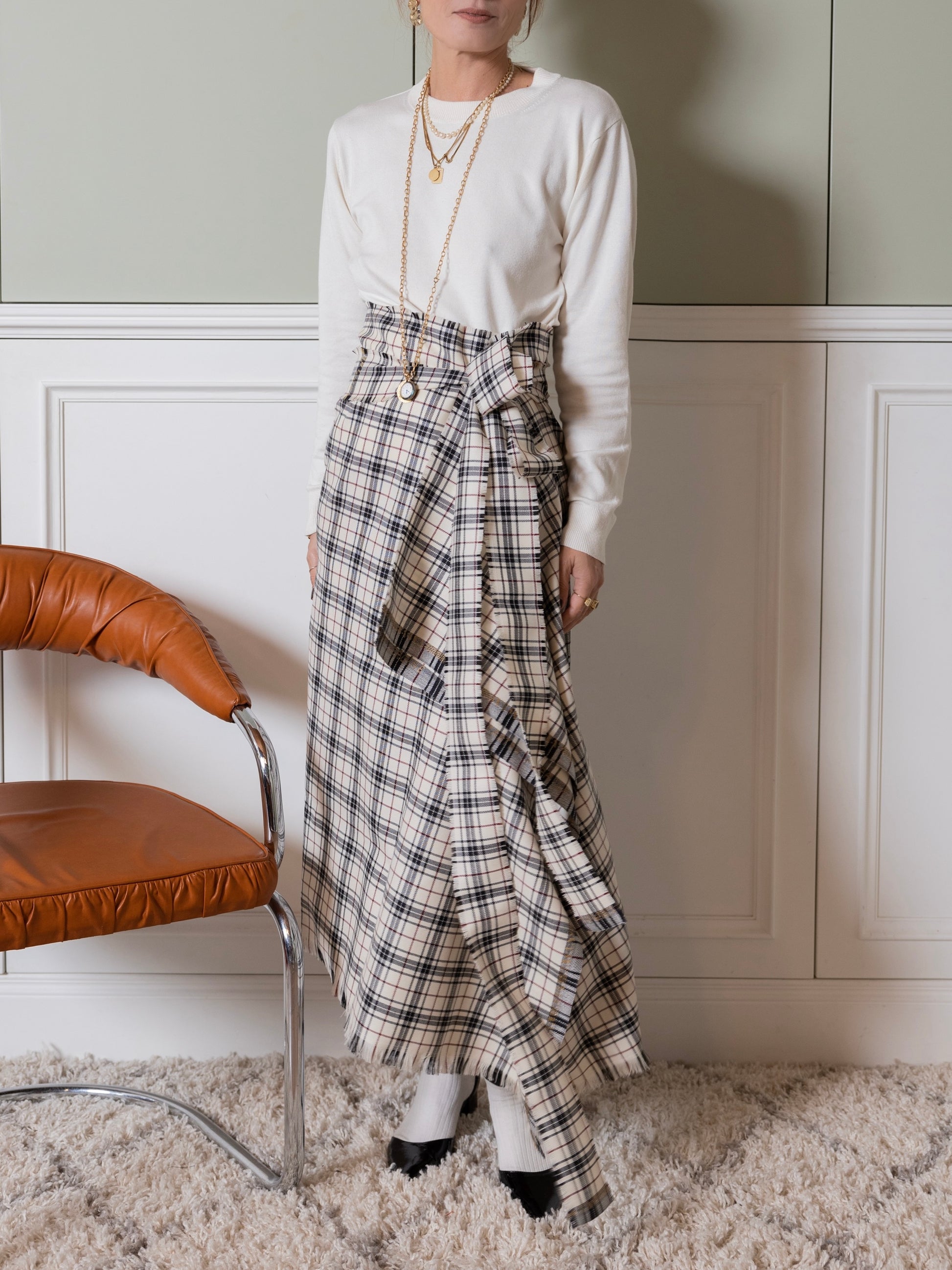 maxi gonna tartan chiara con frange